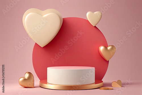Mockup 3D con decorazione per San Valentino con cuori e fondo chiaro rosa photo