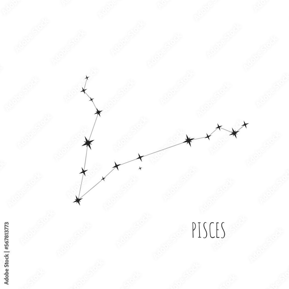 Vector Constellation Pisceson white background. Doodle, sketch, drawn style, linear icons of all 88 constellations. Zodiac sign