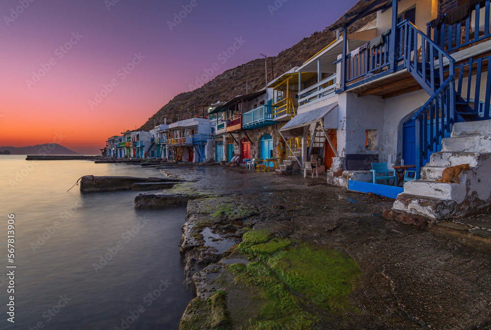 The picturesque fishing hamlet of Klima at dusk, Milos island GR