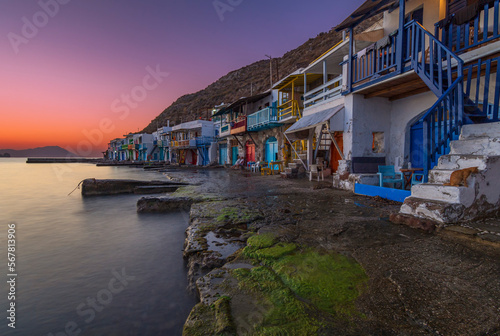 The picturesque fishing hamlet of Klima at dusk, Milos island GR