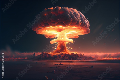 Atompilz Explosion mit 100 Megatonnen TNT Sprengkraft. AI generativ photo