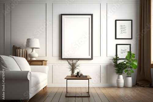 Frame mockup in modern home interior background, 3d render