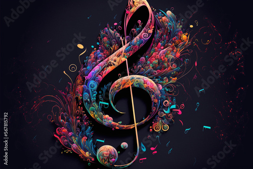 Treble clef music symbol. Music vibes concept for concerts and festivals. Generative AI.