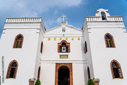 Building view of the Wanchin Basilica of the Immaculate Conception, An old Catholic church in Wanjin Village, Pingtung County, Taiwan. photo