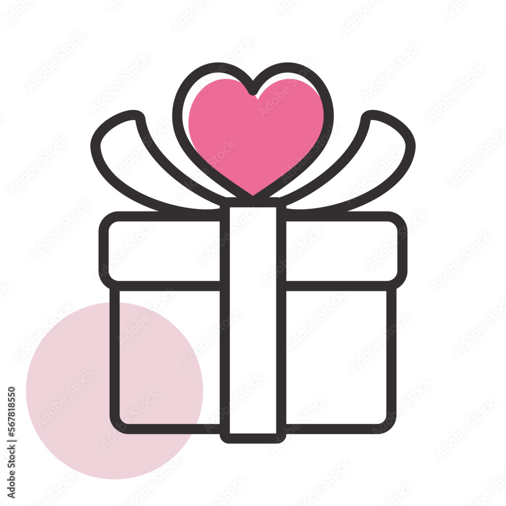 Gift box sign icon. Present with heart love symbol Gift box sign icon. Present with heart love symbol