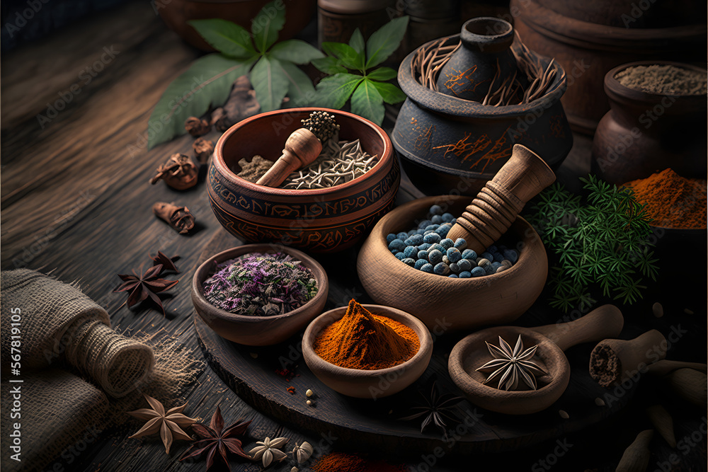 spices and herbs in a bowl.