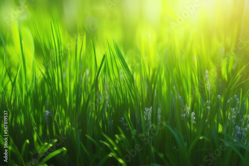 Grass in the morning sun, closeup, macro