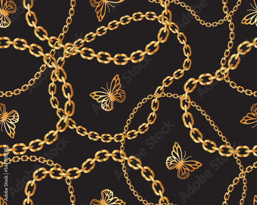 Decorative golden chains with gold butterfly illustration, vector illustration for fashion, poster, wallpaper and background designs