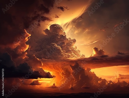 Fire sunset in the sky orange clouds 