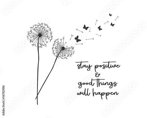 Decorative slogan and cute dandelion illustration, vector design for fashion, poster, card and sticker prints