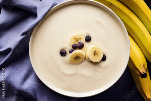 Creamy sweet banana with raisins for a healthy breakfast photo