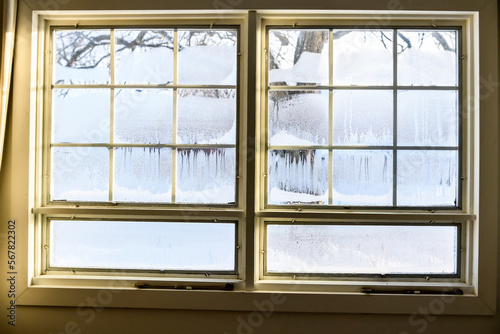 The Condensation water on window glass on the inside of the house