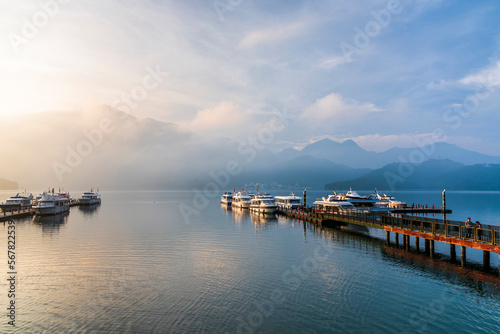 Sunrise view of yacht Marina in Sun Moon Lake  Nantou  Taiwan. it s a famous attraction in Taiwan.