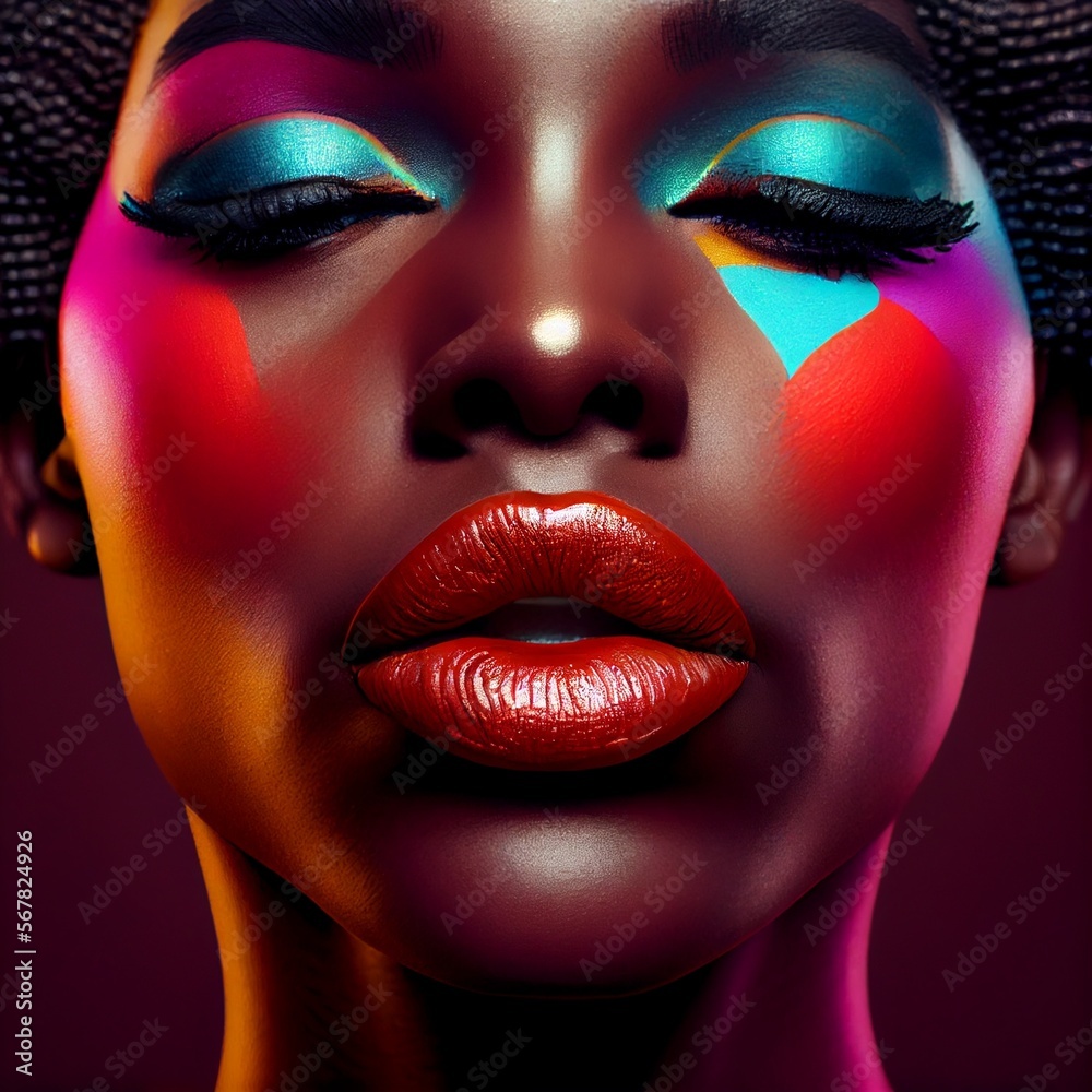 Fototapeta premium Beautiful face, colorful makeup, generative ai