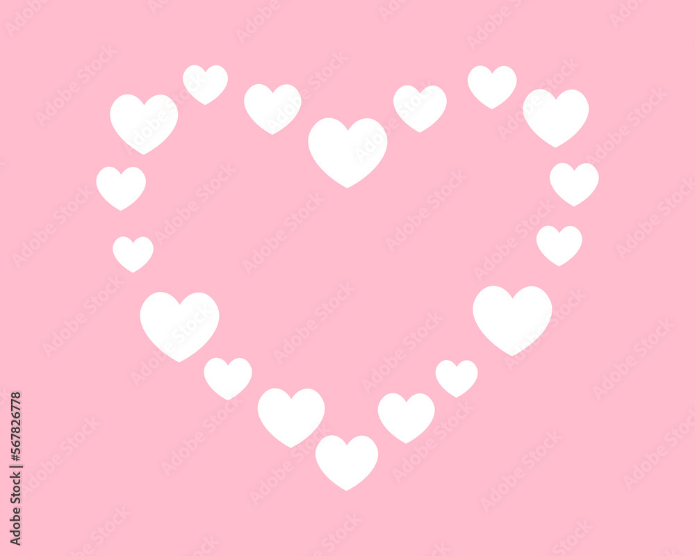 Decorative cute white hearts on pink background, vector design for fashion, poster, card and sticker prints