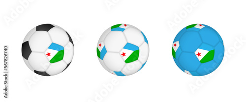 Collection football ball with the Djibouti flag. Soccer equipment mockup with flag in three distinct configurations.