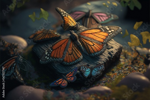 Colorful butterflies in the jungle created with generative AI technology