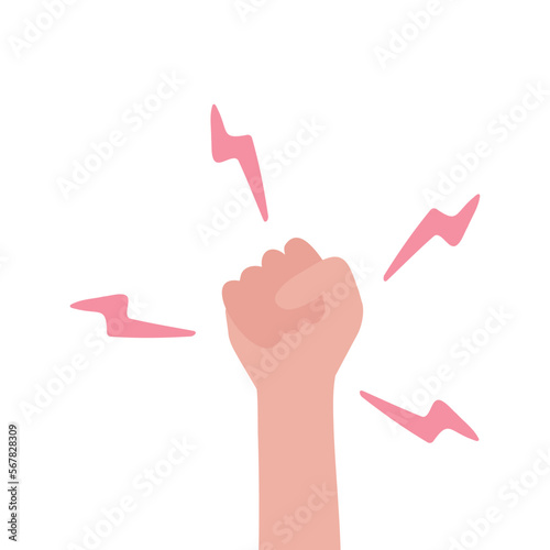 Woman's hand with a raised fist. Feminine power.