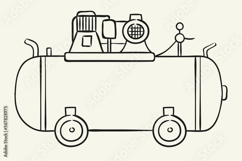 Air compressor. Hand drawn vector illustration