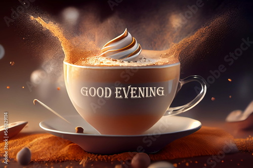 Cup of coffee. Good evening. Created with Generative AI technology. 
