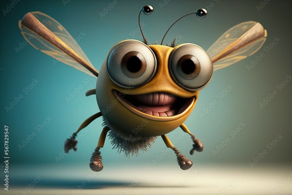 a cartoon character with big eyes and a smile on his face, flying