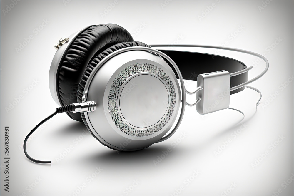 a pair of headphones sitting on top of a white surface with a cord attached to the headphones and a charger plugged in. generative ai a pair of headphones sitting on top of a white surface with a cord attached to the headphones and a charger plugged in. generative ai