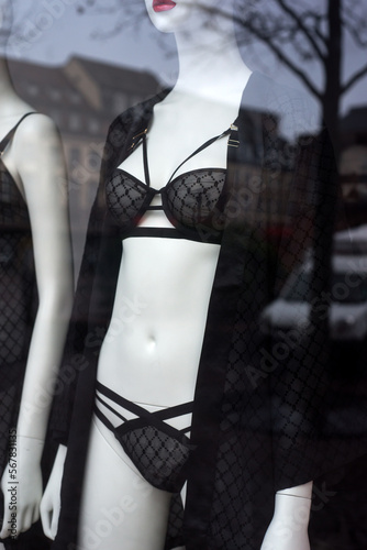 closeup of black underwear on mannequin in fashion store for women