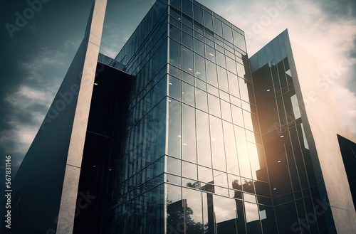 contemporary office building with a glass facade. Generative AI