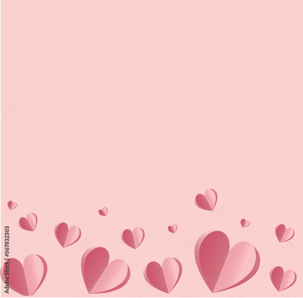 Valentine's day pink  gradient paper hearts set. origami vector background