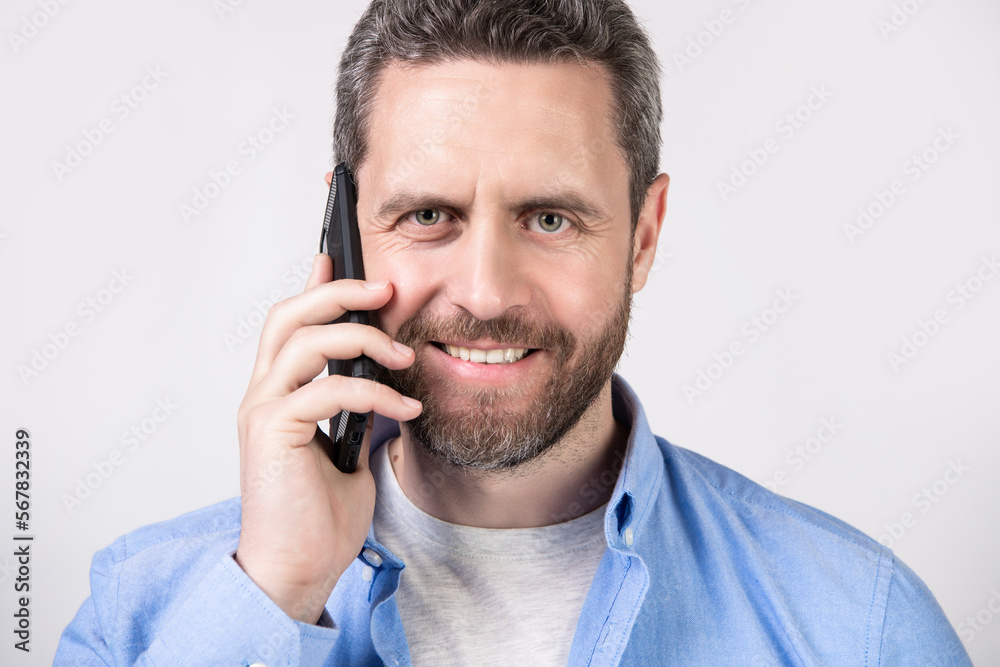portrait of man with communication call in studio. communication call of man. portrait of man with communication call in studio. communication call of man.