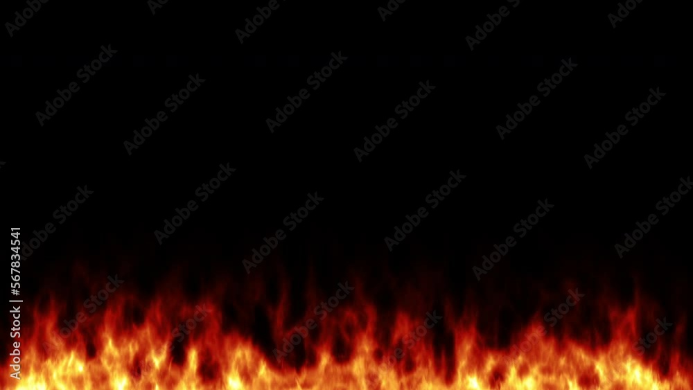 A line of real flames ignite on a black background. A line of real flames ignite on a black background.