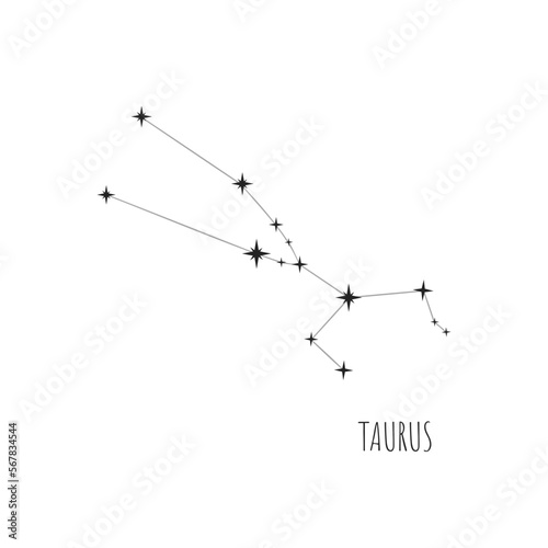 Vector Constellation Tauruson white background. Doodle, sketch, drawn style, set of linear icons of all 88 constellations. Zodiac sign