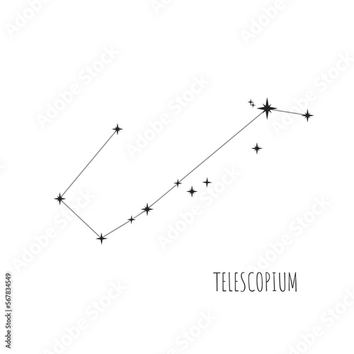 Simple constellation scheme Telescopium  Big Dipper. Doodle  sketch  drawn style  set of linear icons of all 88 constellations. Isolated on white background