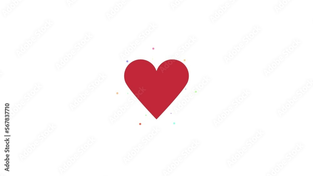 Red heart beats 3d background. Multi-colored particles render 3d. Sweets fly out of the red heart. The outline of the heart is painted over in red. Love Wedding Valentine's day date 4k