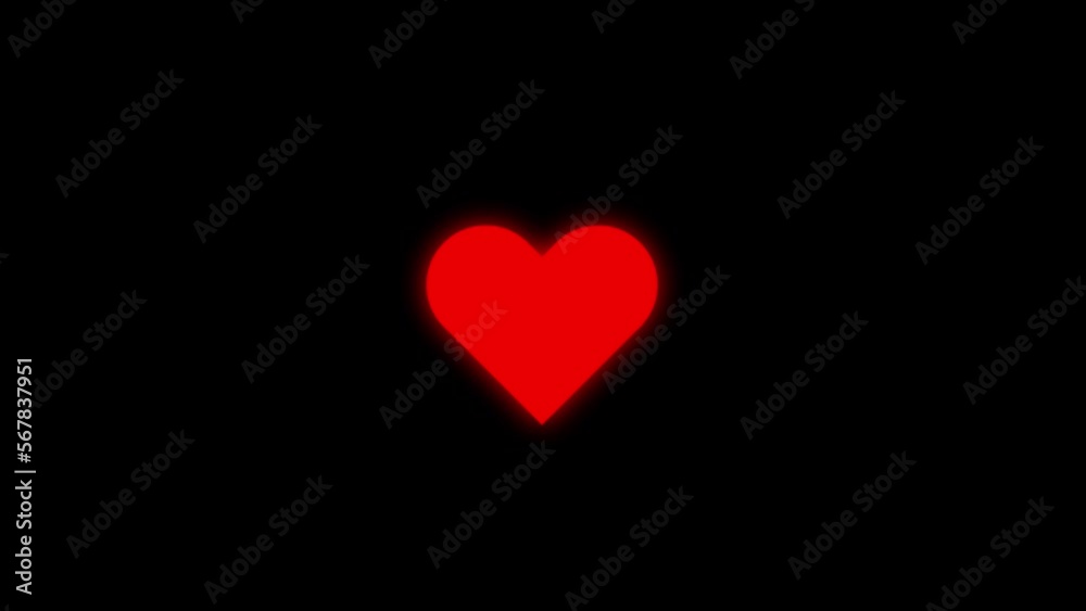 The red heart beats and disappears. Animation of a heartbeat with a glow transparent background motion design. Transparent heart. Romantic background. Love wedding valentine's day date 4k.