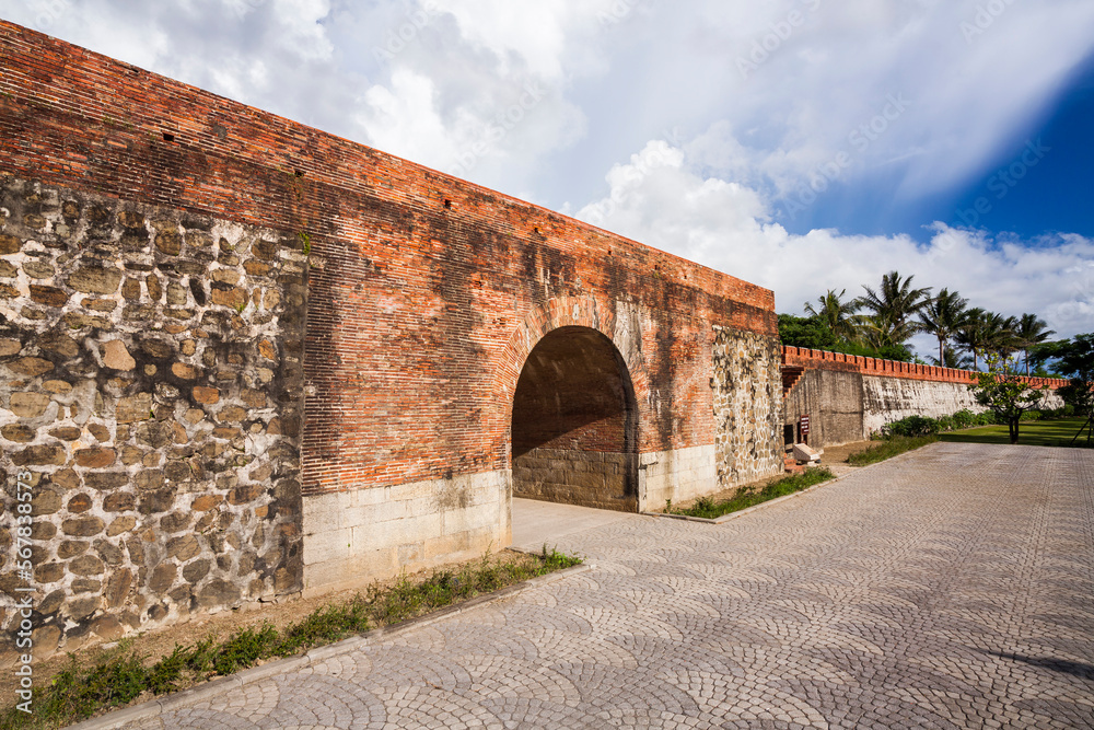 Building view of Hengchun Old City Wall (East Gate) in Pingtung, Taiwan, The City Wall is one of the best preserved in Taiwan.