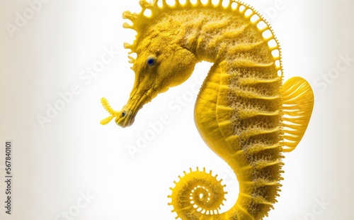 Yellow Seahorse on White Background, Isolated Cutout of a tigertail seahorse. Generative AI photo