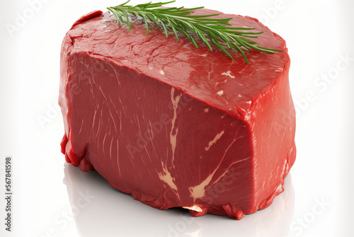 Steak of fresh, raw beef, isolated on white. close up of a sizable filet of buffalo meat. Generative AI photo