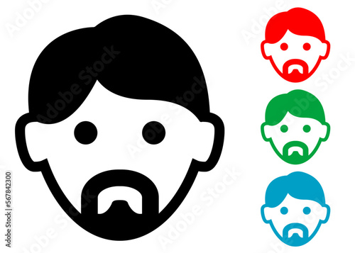 Logo barbershop. Icono avatar. Silueta aislada de cabeza de hombre con bigote y barba