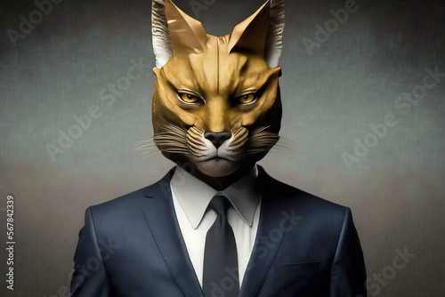 Portrait of a African Golden Cat in a business suit ready for action.