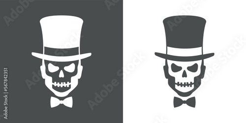 Dia de los Muertos. Logo halloween. Silueta aislada de cabeza de hombre con pintura de calavera y chistera como Baron Samedi