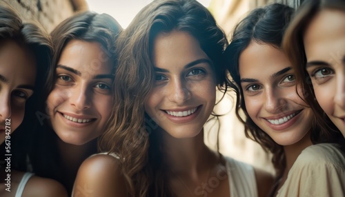 group of beautiful attractive Israeli young women looking at the camera. Generative AI