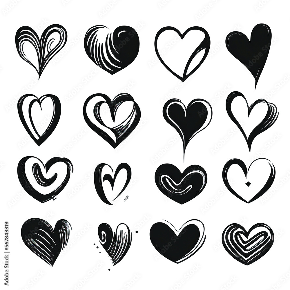 Herz Iconset schwarz-weiß gezeichnet Tinte Tattoo - Generative AI