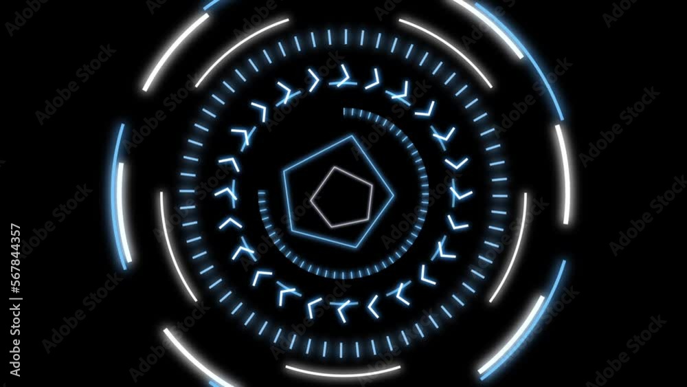 Animated hud retina scanner with blue circles and white circles shows high-tech for science fiction or cyberspace with futuristic shapes and rotating circles as head-up display interface for analyzing