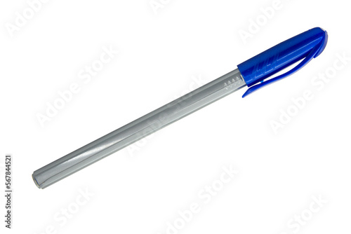 Blue ballpoint pen school write isolated on the white background