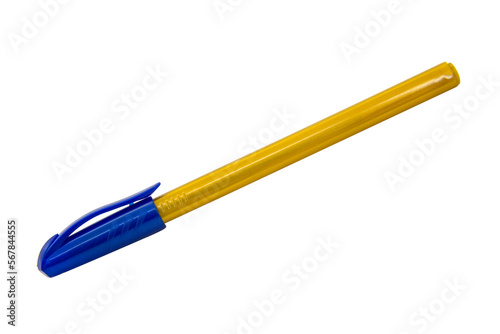 Blue ballpoint pen school write isolated on the white background
