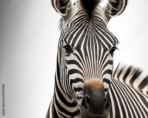 Zebra on a white backdrop  isolated. Generative AI