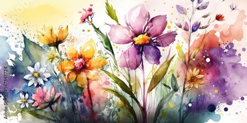 watercolor painting of flowers in spring - bright colors  background wallpaper  abstract