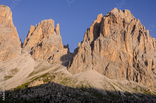 View of Sasso Lungo and Sasso Piatto mountains, Dolomites, Italy