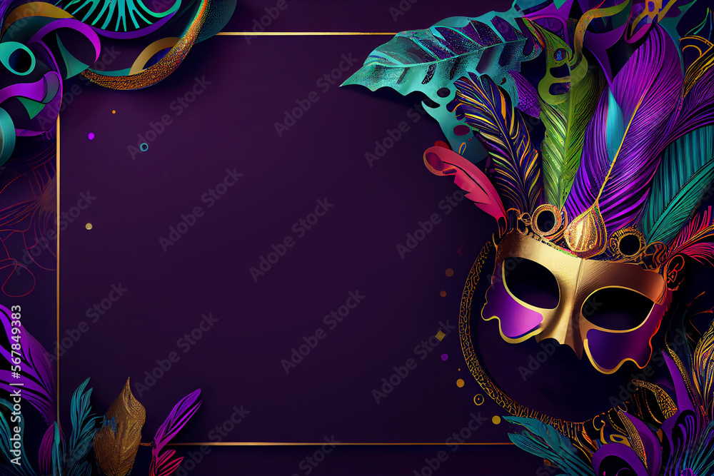 Mardi Gras mask, colorful poster, template, flyer with place for text. Mardi gras party design - obrazy, fototapety, plakaty 